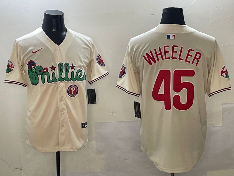 Men Philadelphia Phillies #45 Wheeler Cream Three generations Joint Name Game 2025 Nike MLB Jersey style 6->philadelphia phillies->MLB Jersey